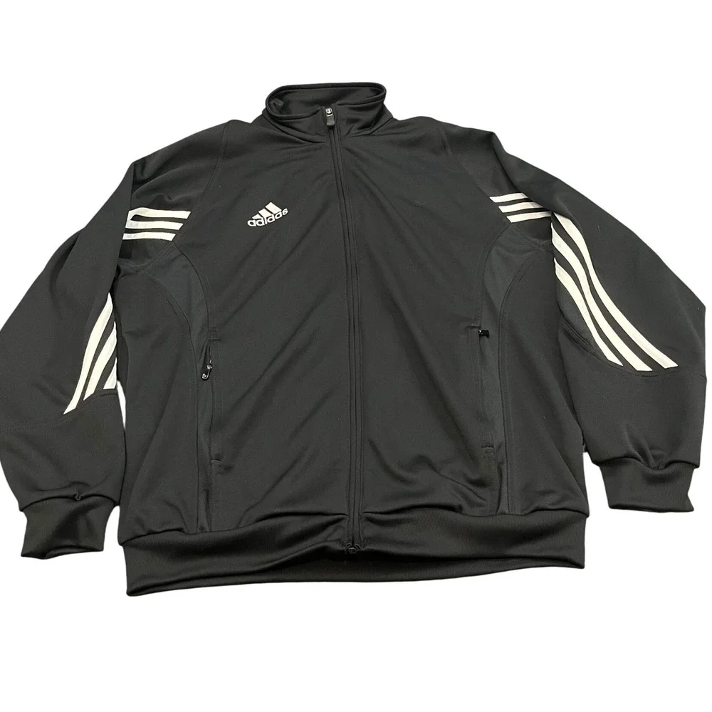 Adidas Track‎ Jacket Mens Medium Black White 3-Stripe Full Zip Mock Neck